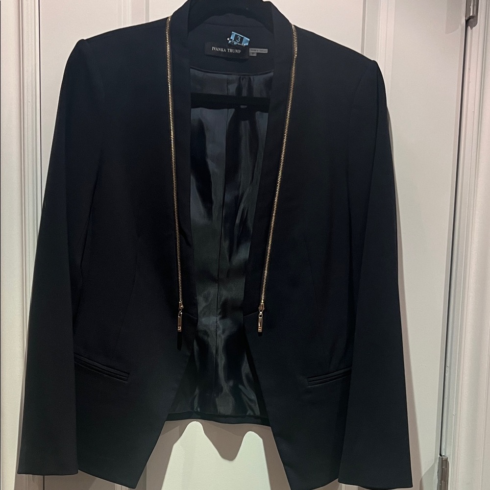 Ivanka Trump Dark Navy Blazer with Gold Zipper Trim 🔥
